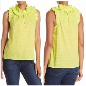NWT J. Crew Parquet Swiss Dot Ruffle Neck Sleeveless Bright Citrus Yellow Top XS